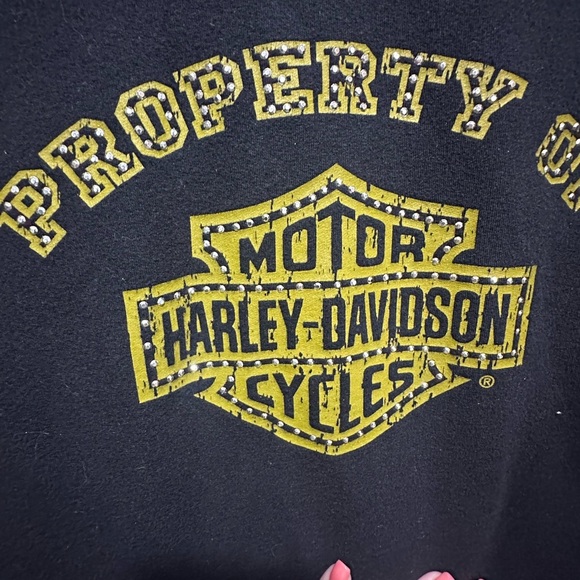 Y2K Harley-Davidson Zip Hoodie Jacket Black M Rhinestones Bikercore Punk Prep - Picture 5 of 7